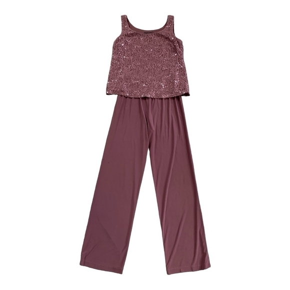 3-Pcs Pants Suit R&M Richards Donna Metallic Lace Tank Top Pants Lace Jacket Set - Picture 7 of 11